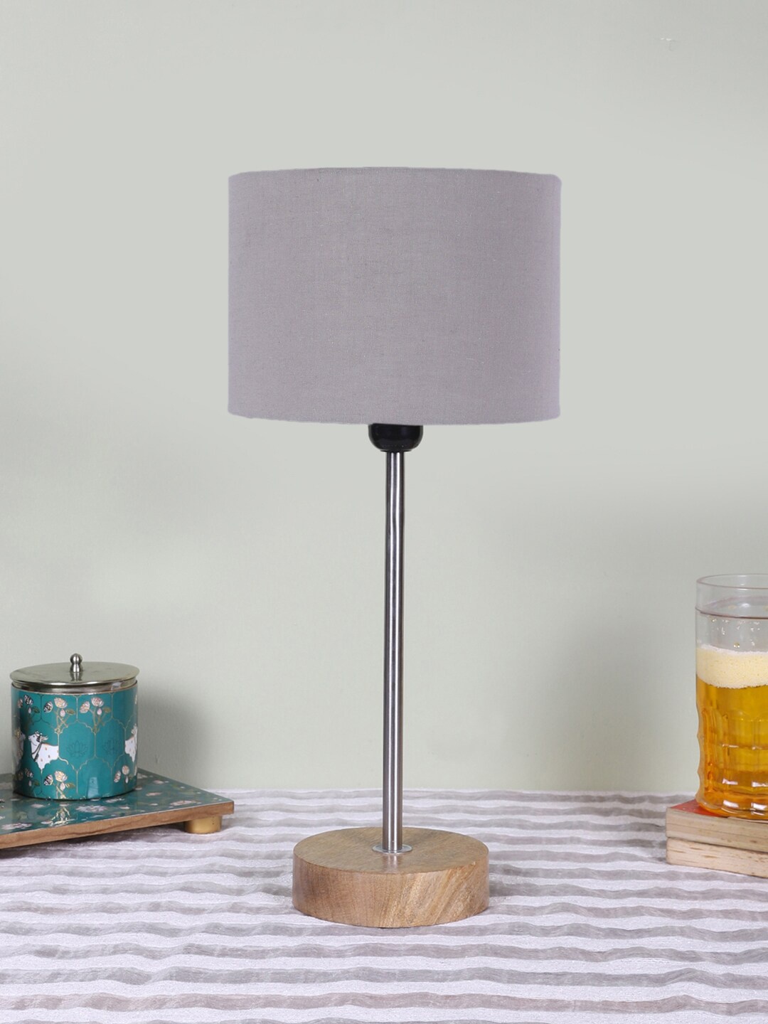 

Devansh Grey Textured Cylinder Wooden Contemporary Table Lamp