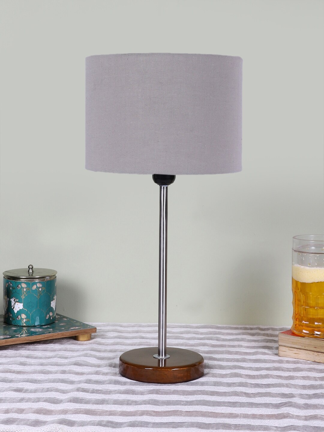 

Devansh Grey Textured Cylinder Wooden Contemporary Table Lamp
