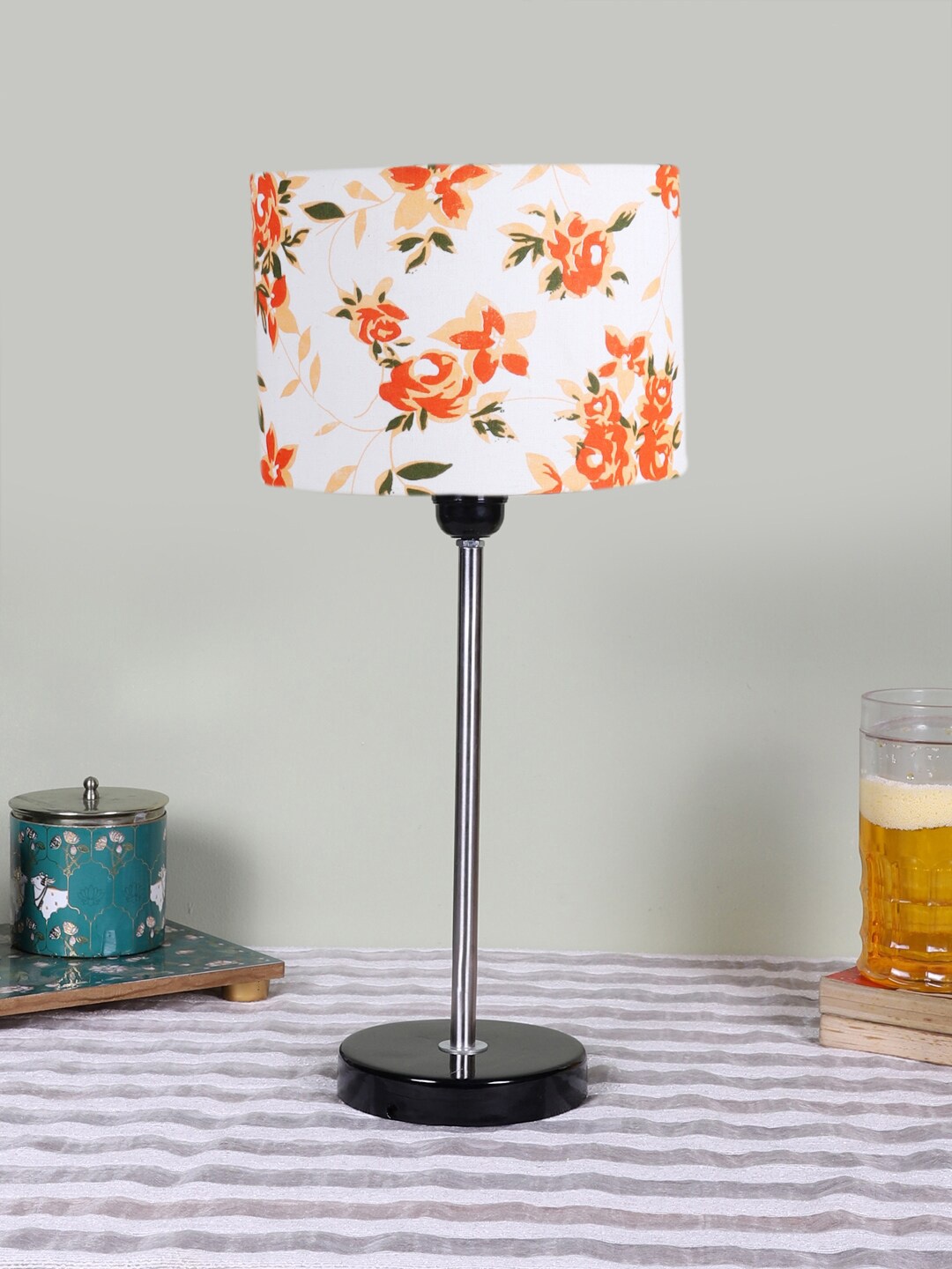 

Devansh White Printed Cylinder Wooden Contemporary Table Lamp