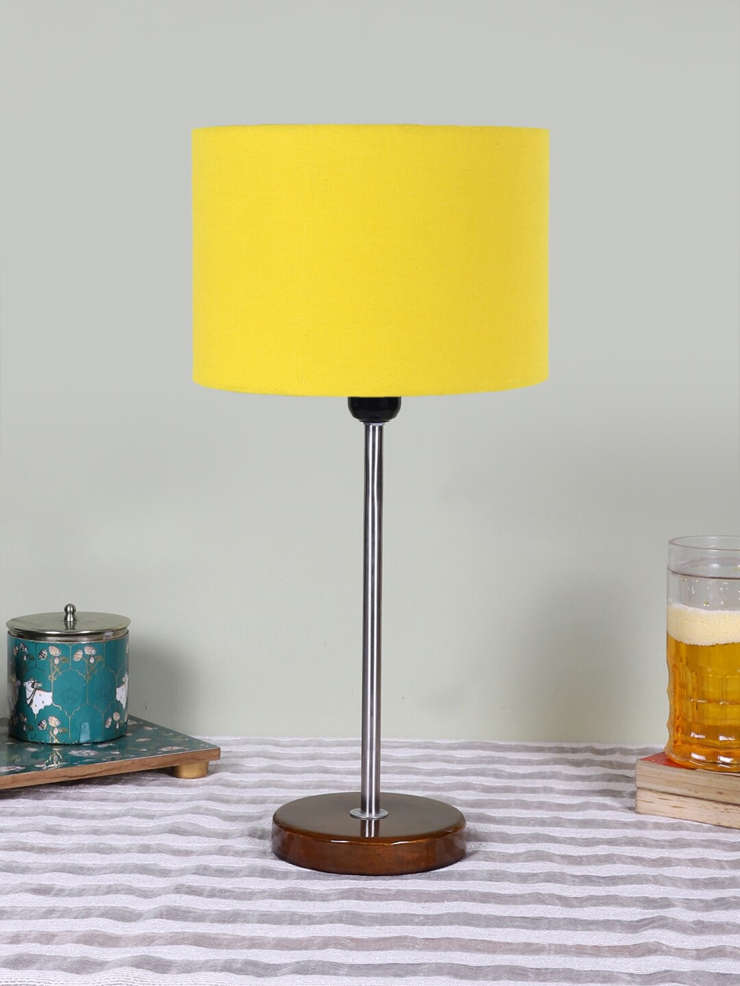 

Devansh Yellow Textured Cylinder Wooden Contemporary Table Lamp