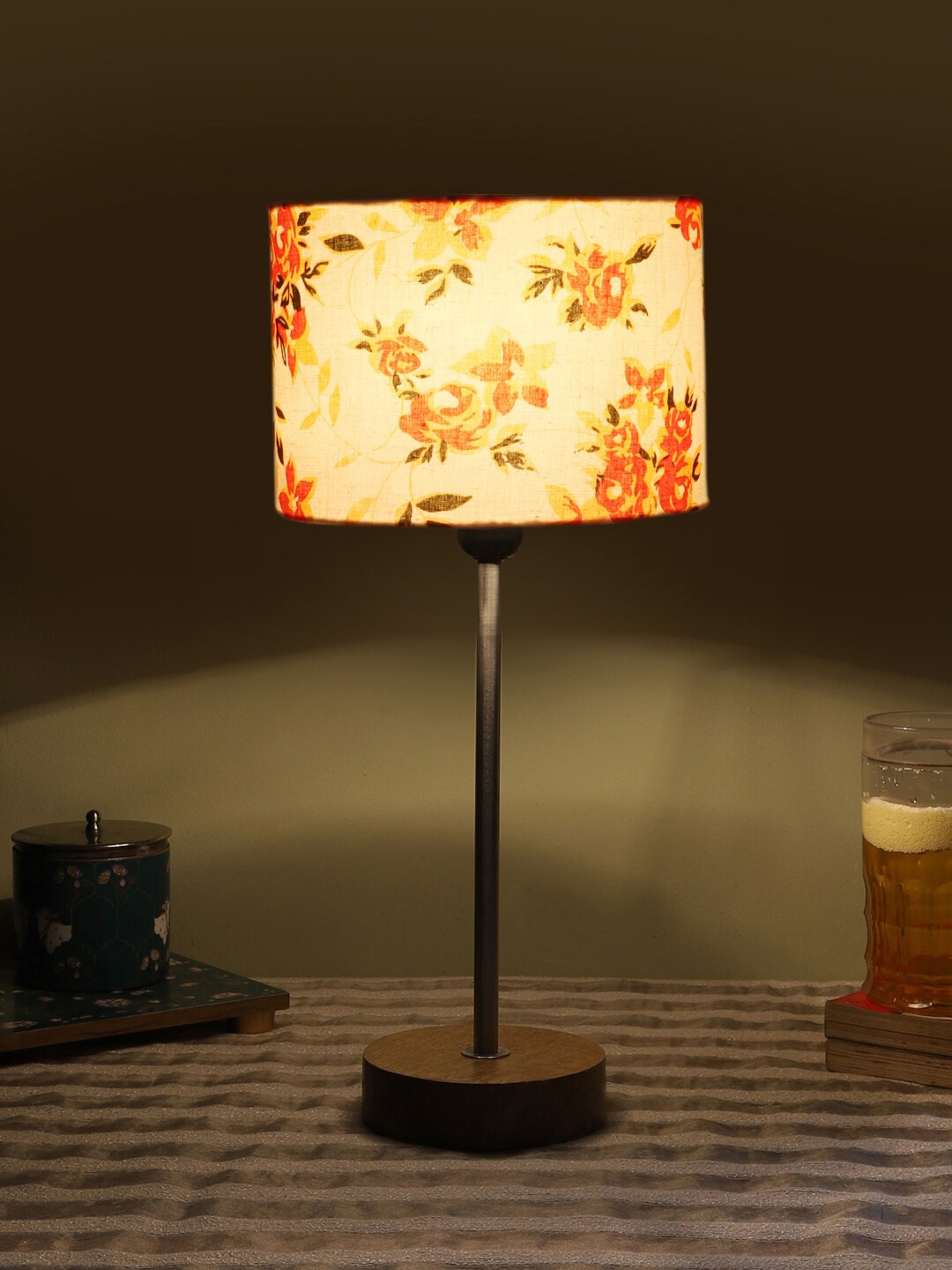 

Devansh White Printed Wooden Contemporary Cylindrical Shaped Table Lamp