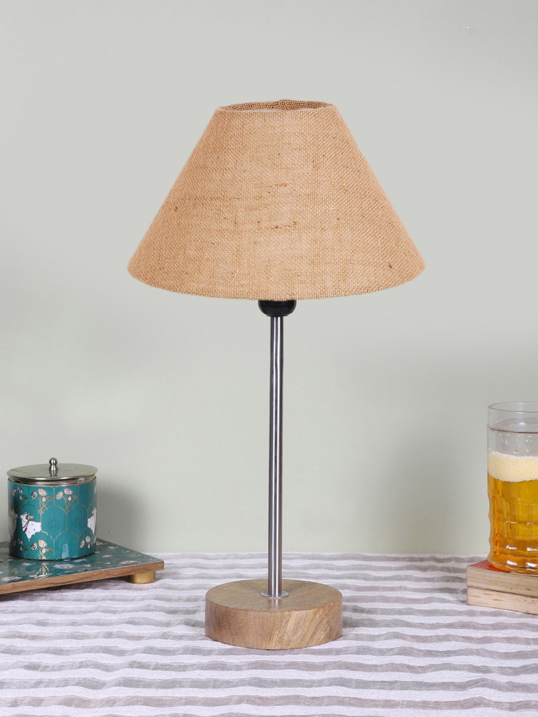 

Devansh Beige Textured Wooden Contemporary Frustum Shaped Table Lamp