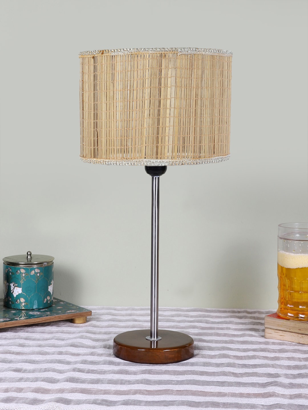 

Devansh Beige Textured Wooden Contemporary Cylindrical Shaped Table Lamp
