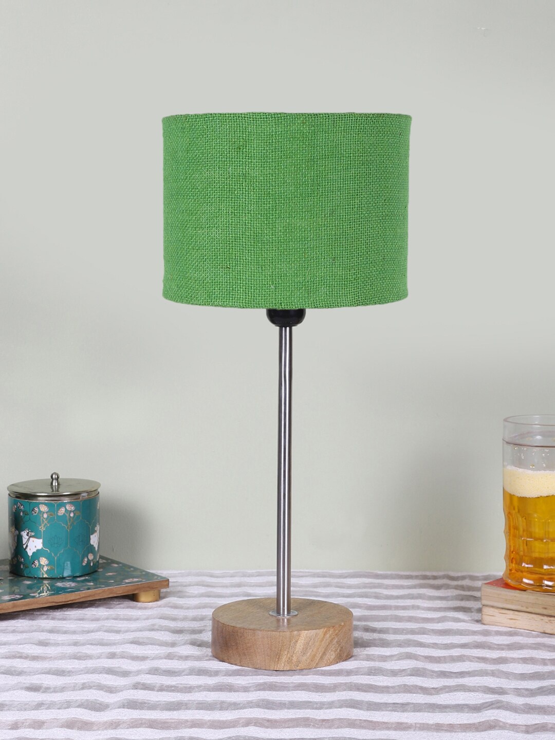 

Devansh Green Textured Cylinder Shaped Wooden Contemporary Table Lamp