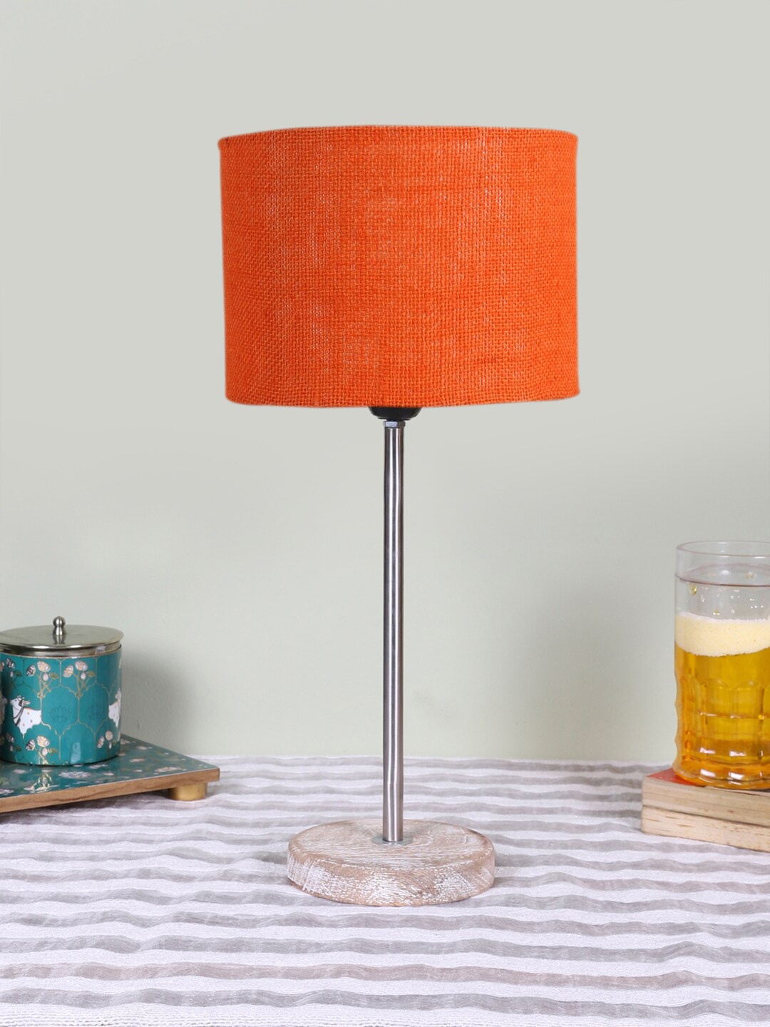 

Devansh Orange Textured Cylinder Wooden Contemporary Table Lamp