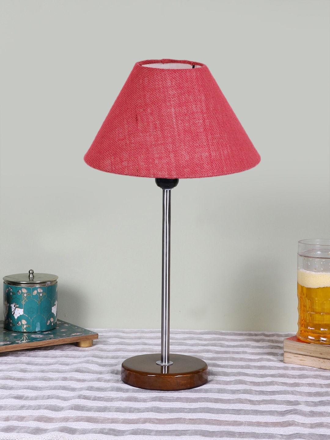 

Devansh Pink Textured Frustum Wooden Contemporary Table Lamp