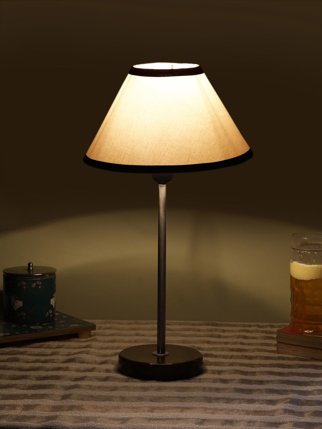 

Devansh White & Black Textured Frustum Wooden Contemporary Table Lamp