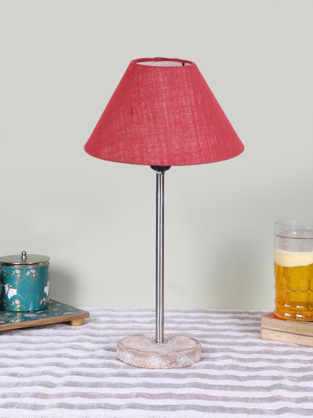 

Devansh Pink Textured Wooden Contemporary Frustum Shaped Table Lamp