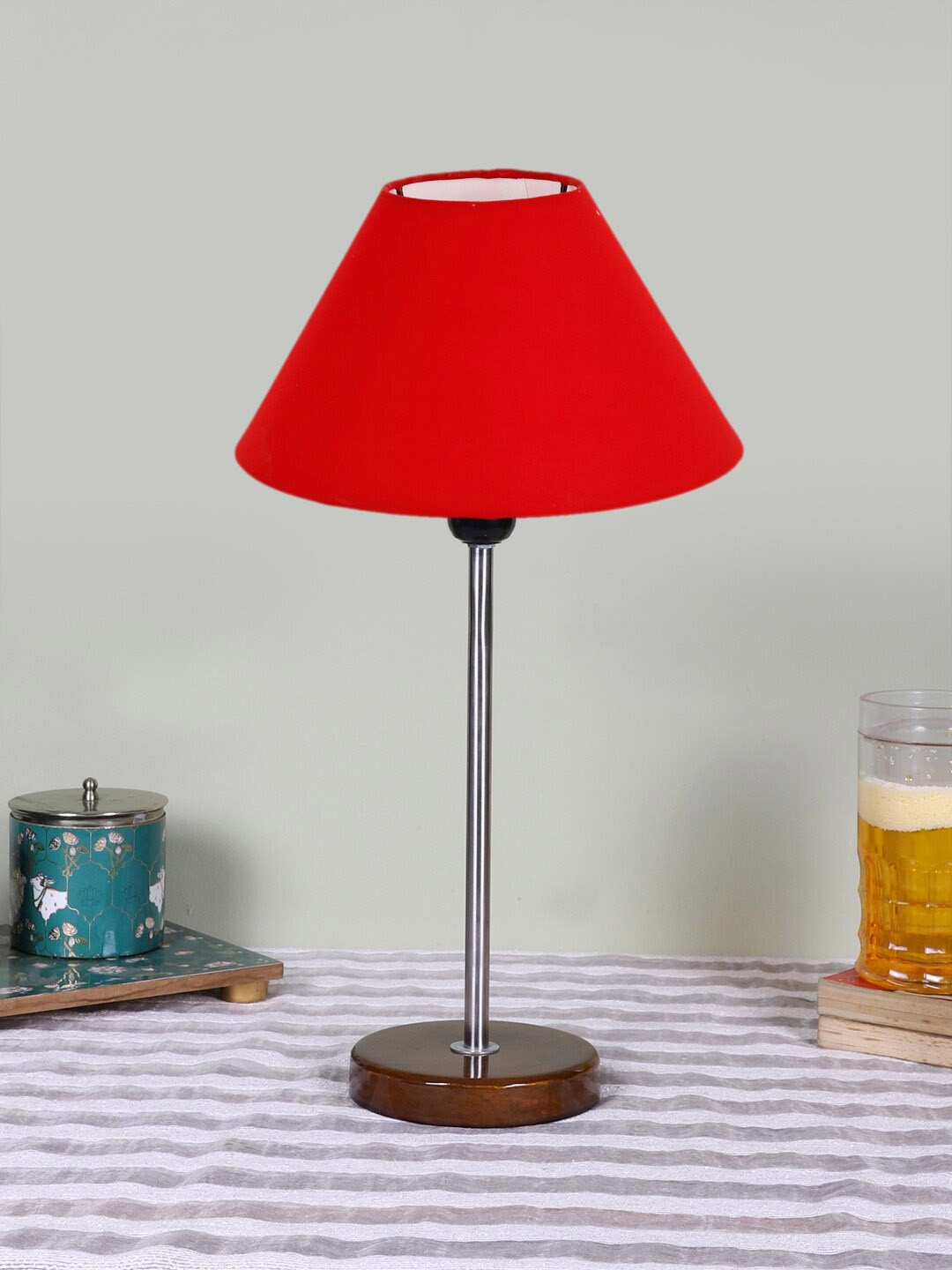 

Devansh Red Wooden & Cotton Frustum Table Lamps