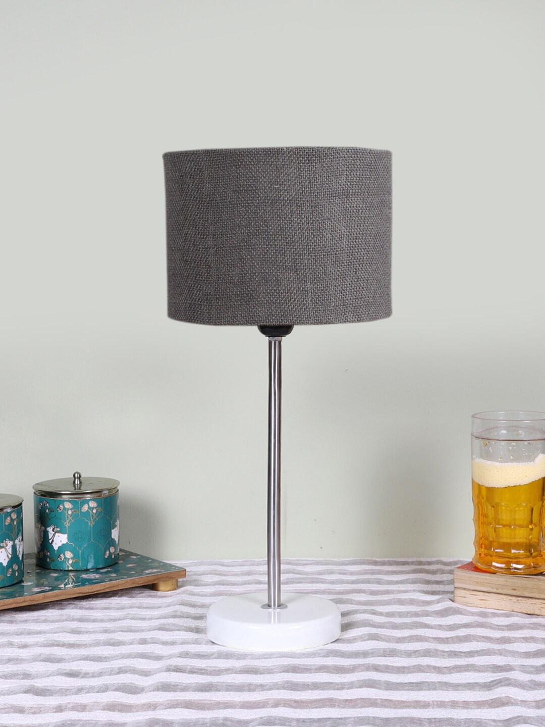 

Devansh Grey Wooden & Cotton Cylinder Table Lamps