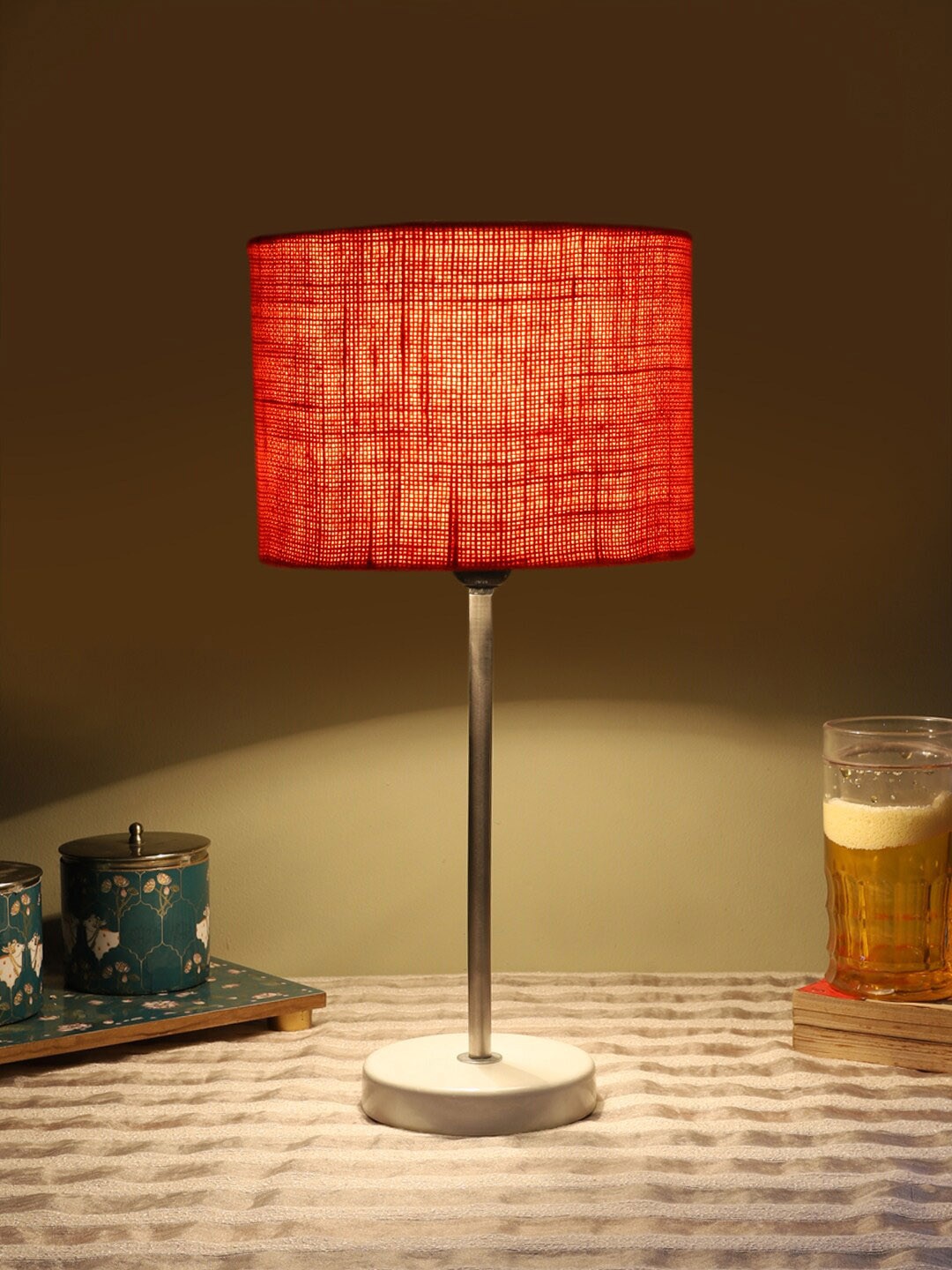 

Devansh Orange Textured Wooden Contemporary Cylindrical Shaped Table Lamp