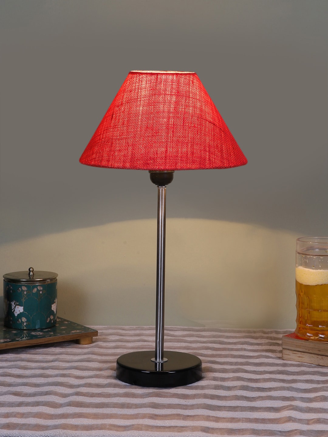 

Devansh Pink Textured Wooden Contemporary Frustum Shaped Table Lamp