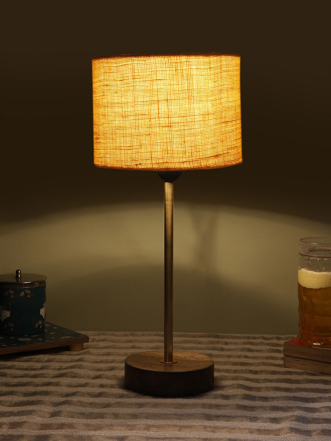 

Devansh Yellow Textured Wooden Contemporary Cylindrical Shaped Table Lamp