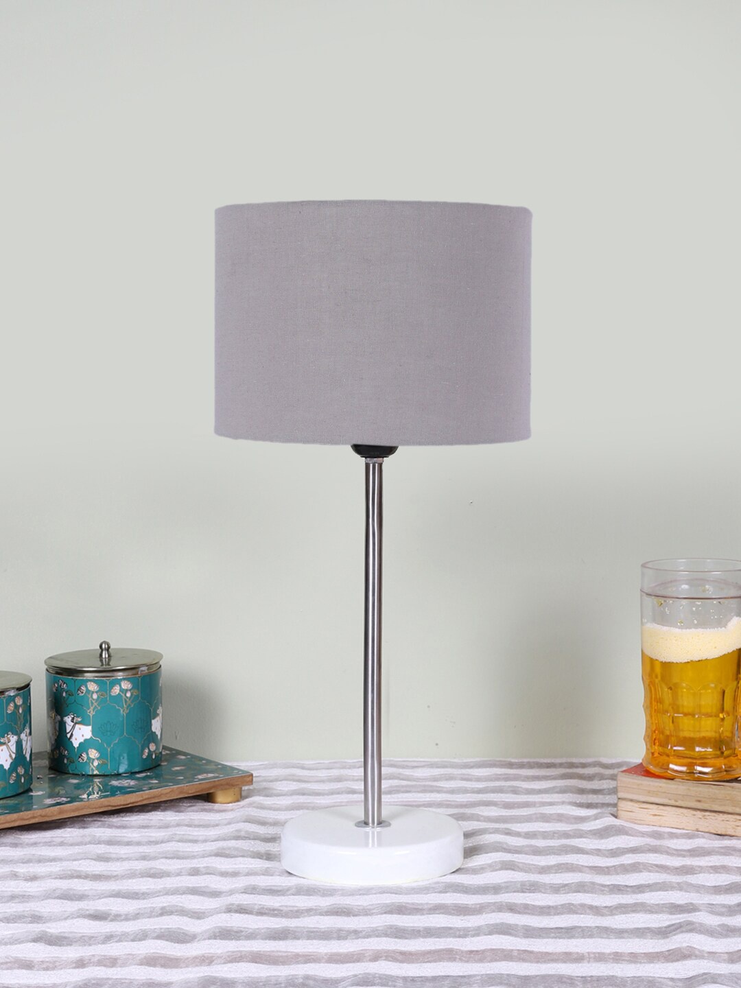 

Devansh Grey Cylinder Wooden Table Lamp