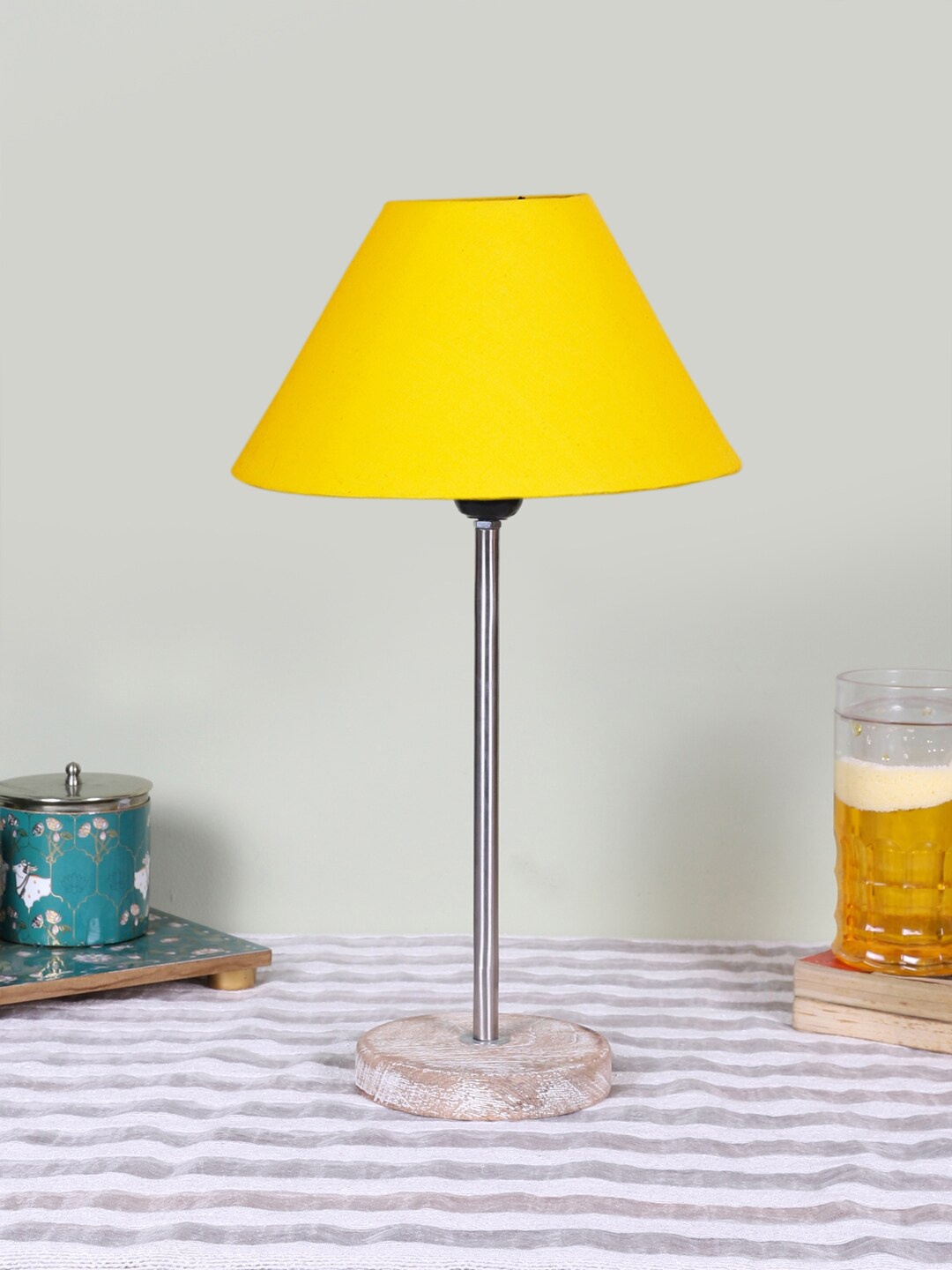 

Devansh Yellow Frustum Wooden Table Lamps