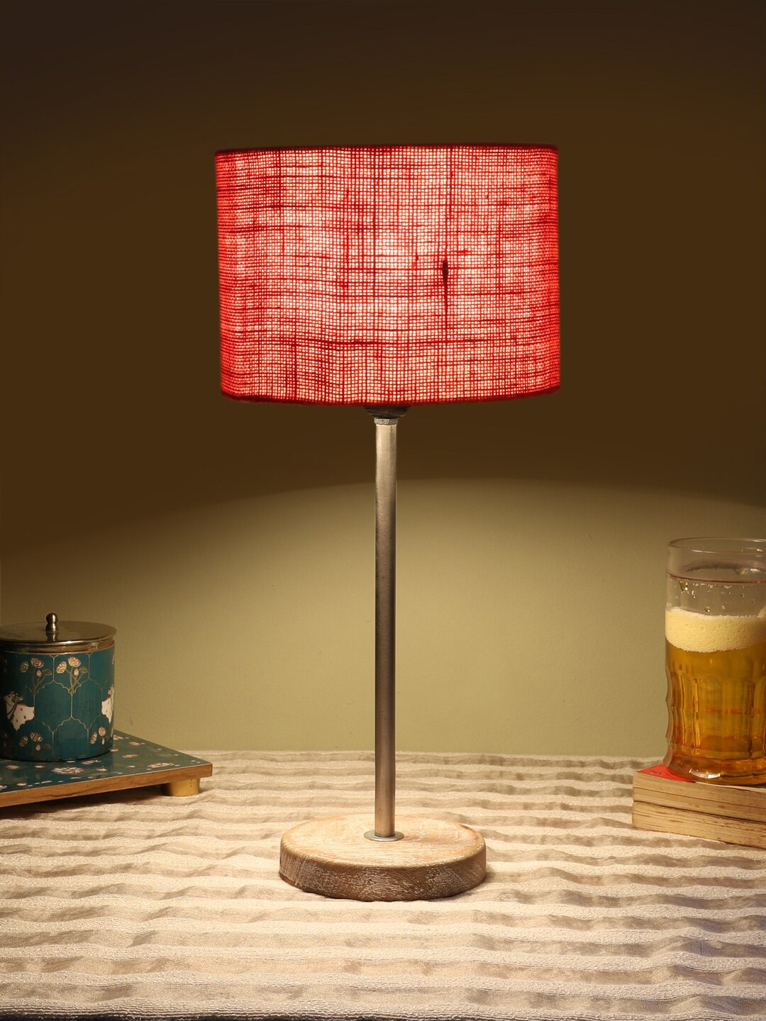 

Devansh Pink Cylinder Wooden Table Lamp