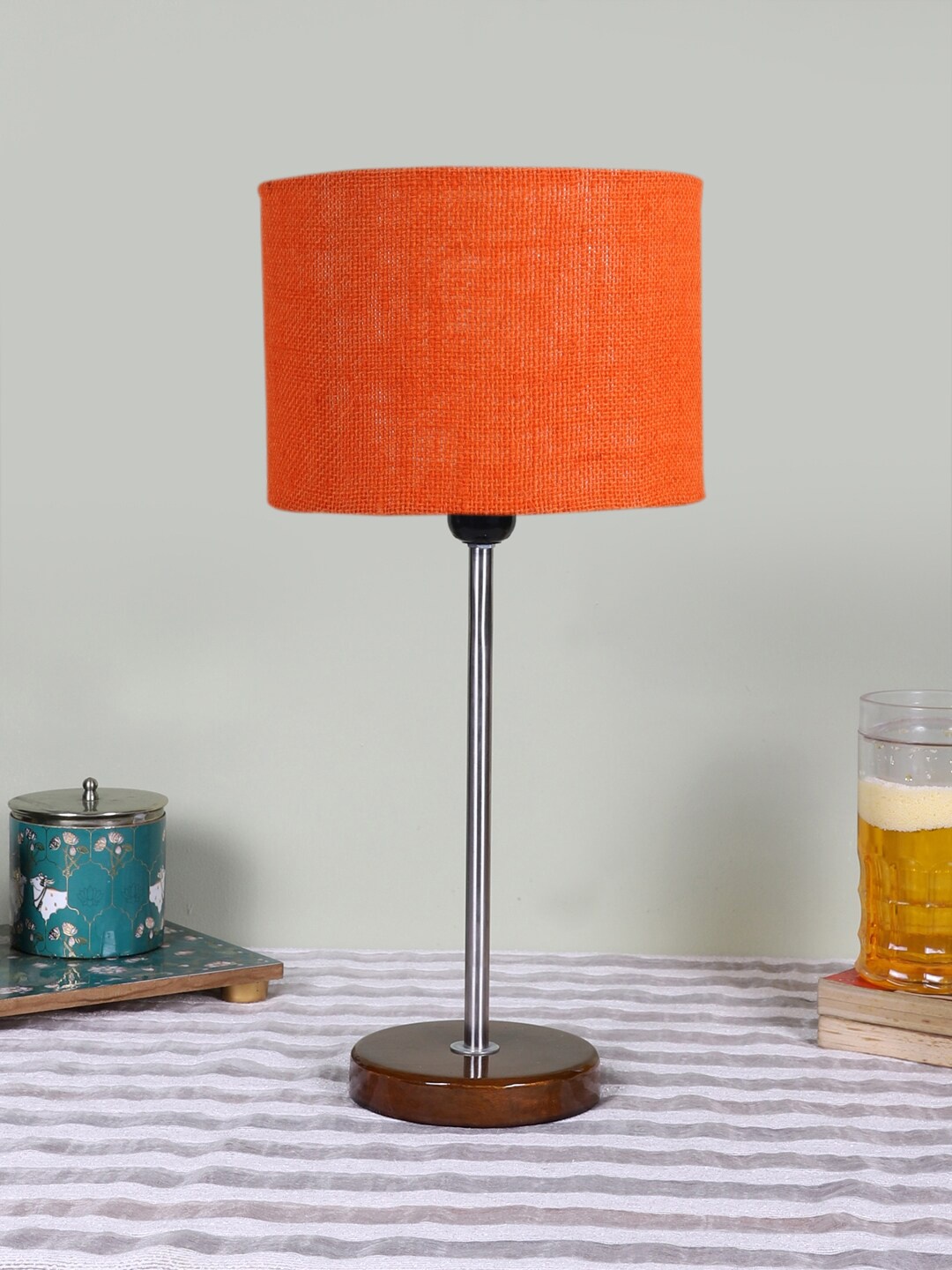 

Devansh Orange Wooden & Cotton Cylinder Contemporary Table Lamp