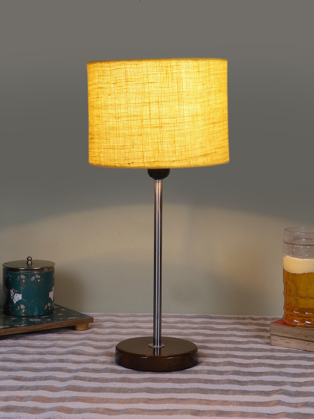 

Devansh Yellow Wooden & Cotton Cylinder Contemporary Table Lamp