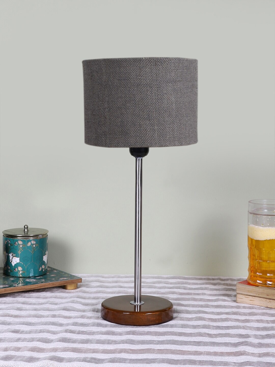 

Devansh Grey Wooden & Cotton Cylinder Contemporary Table Lamp