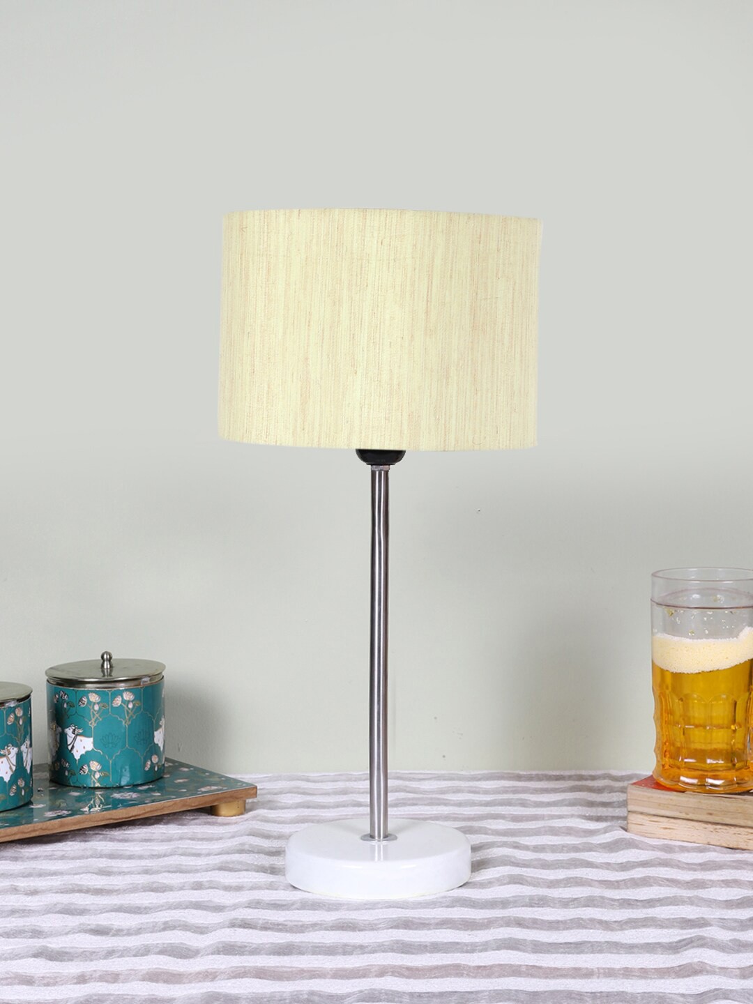 

Devansh White Wooden & Cotton Cylinder Contemporary Table Lamp
