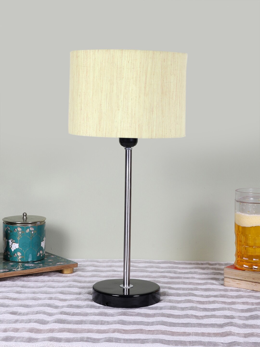 

Devansh White Wood & Cotton Cylinder Contemporary Table Lamp