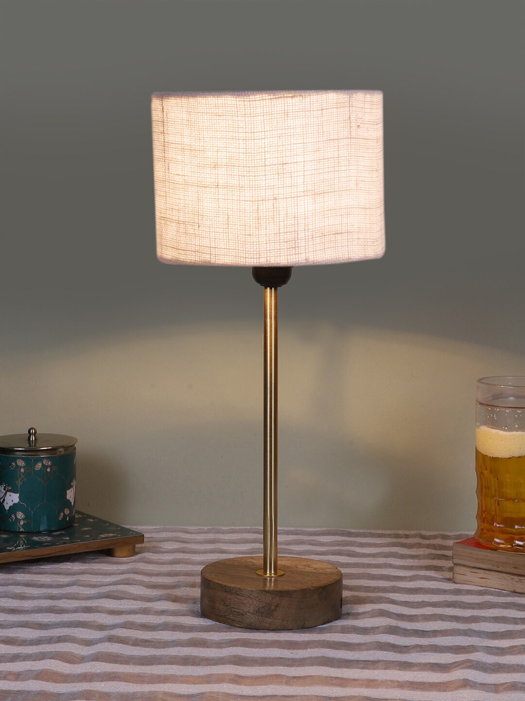 

Devansh White Wood & Cotton Cylinder Contemporary Table Lamp