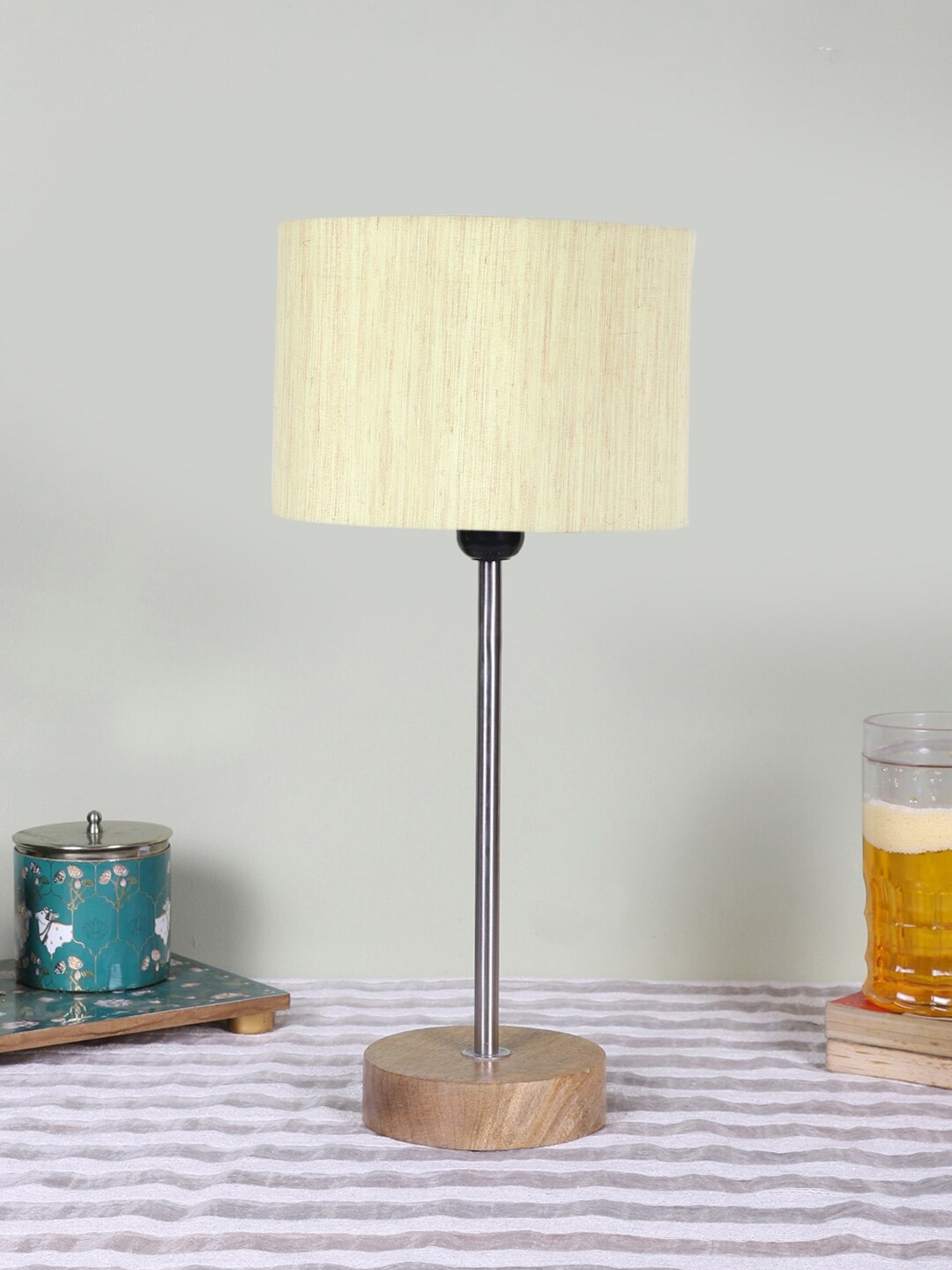 

Devansh White Wood & Cotton Cylinder Contemporary Table Lamp