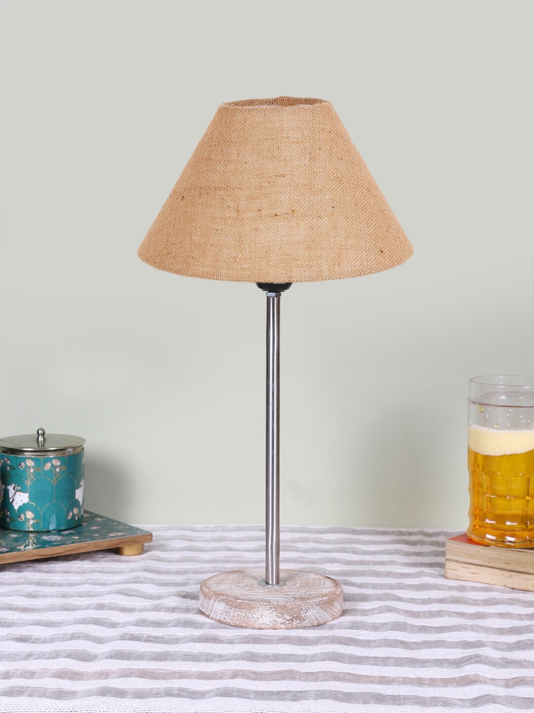 

Devansh Beige Wood & Cotton Frustum Contemporary Table Lamp