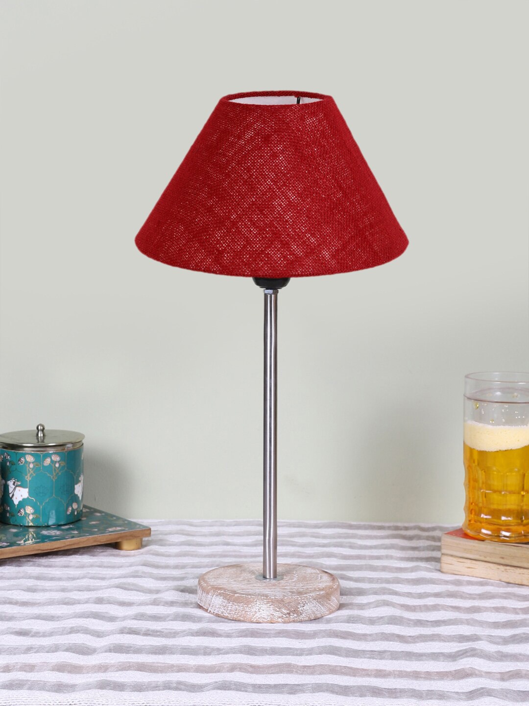 

Devansh Maroon Frustum Wooden Table Lamp