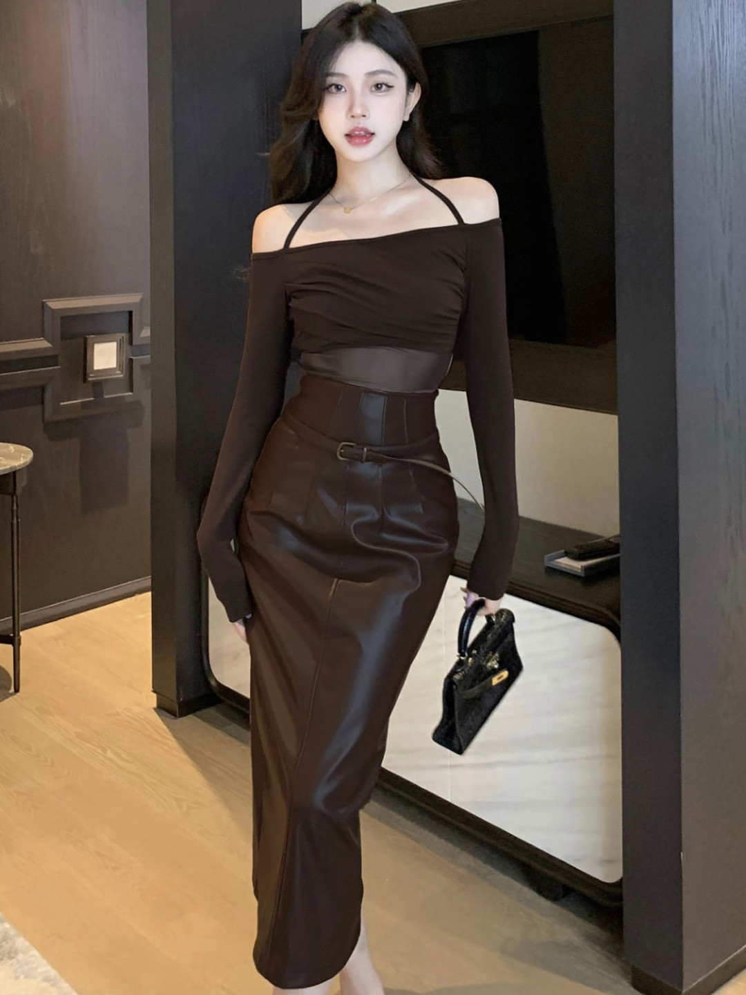 

Stylecast X KPOP Brown Straight Maxi Skirt
