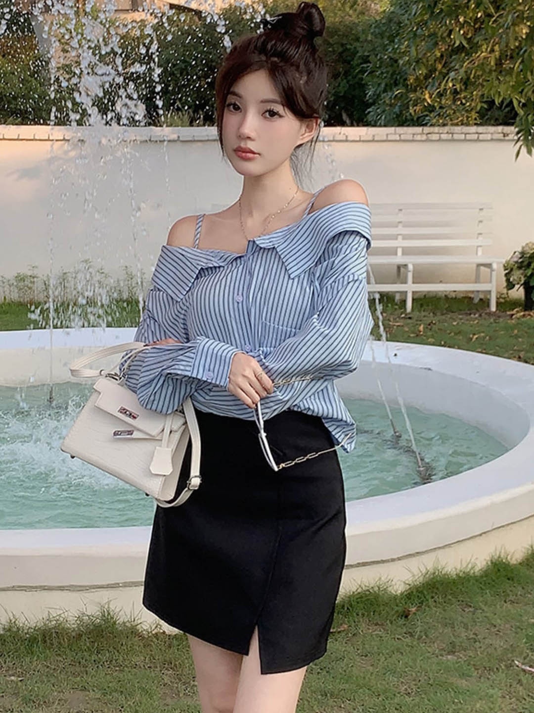 

Stylecast X KPOP Slip-On Above Knee A-Line Skirt, Black