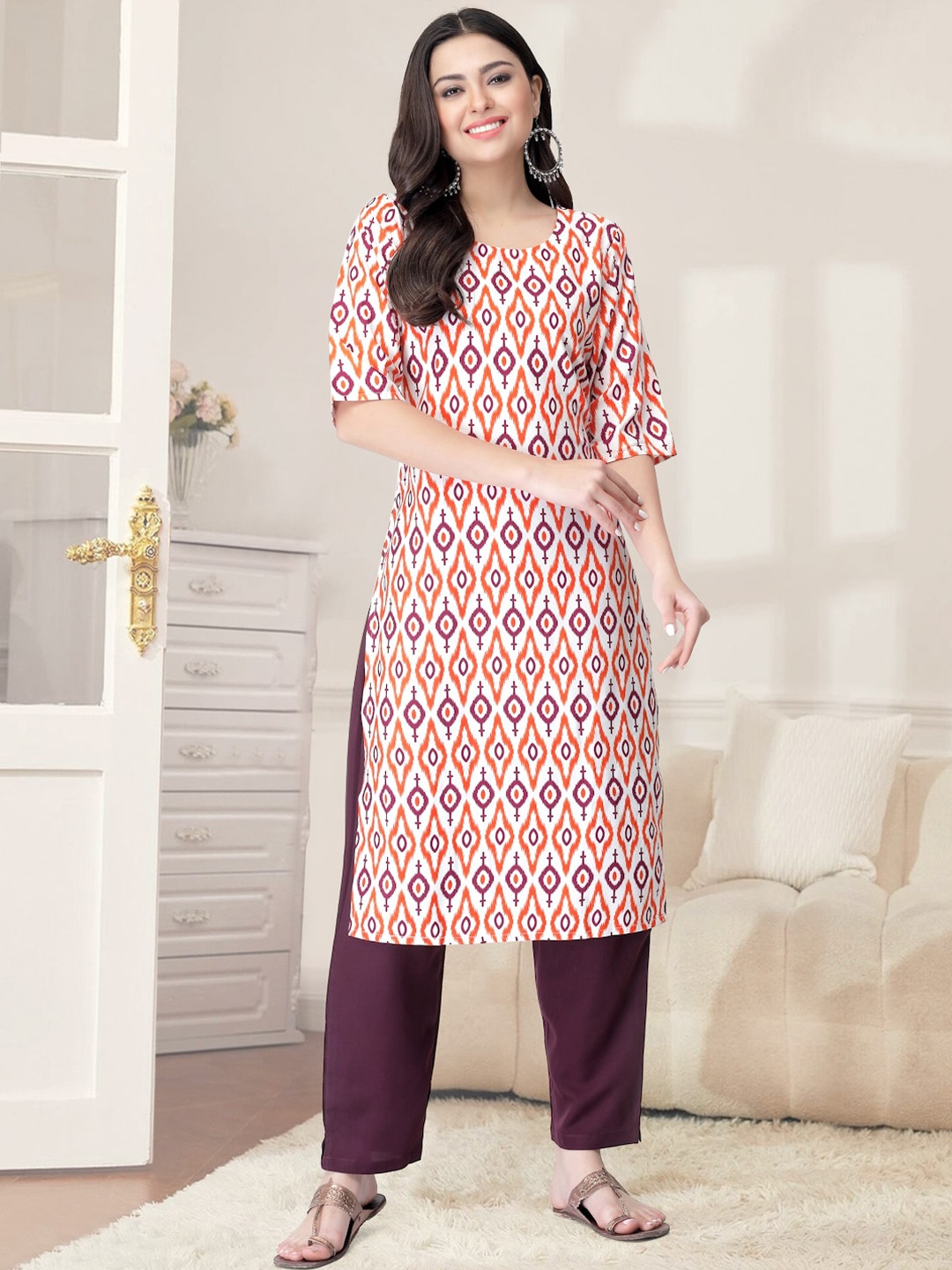 

7Threads Selection Of 2 Ethnic Motifs Printed Straight Kurtas with Trousers, White