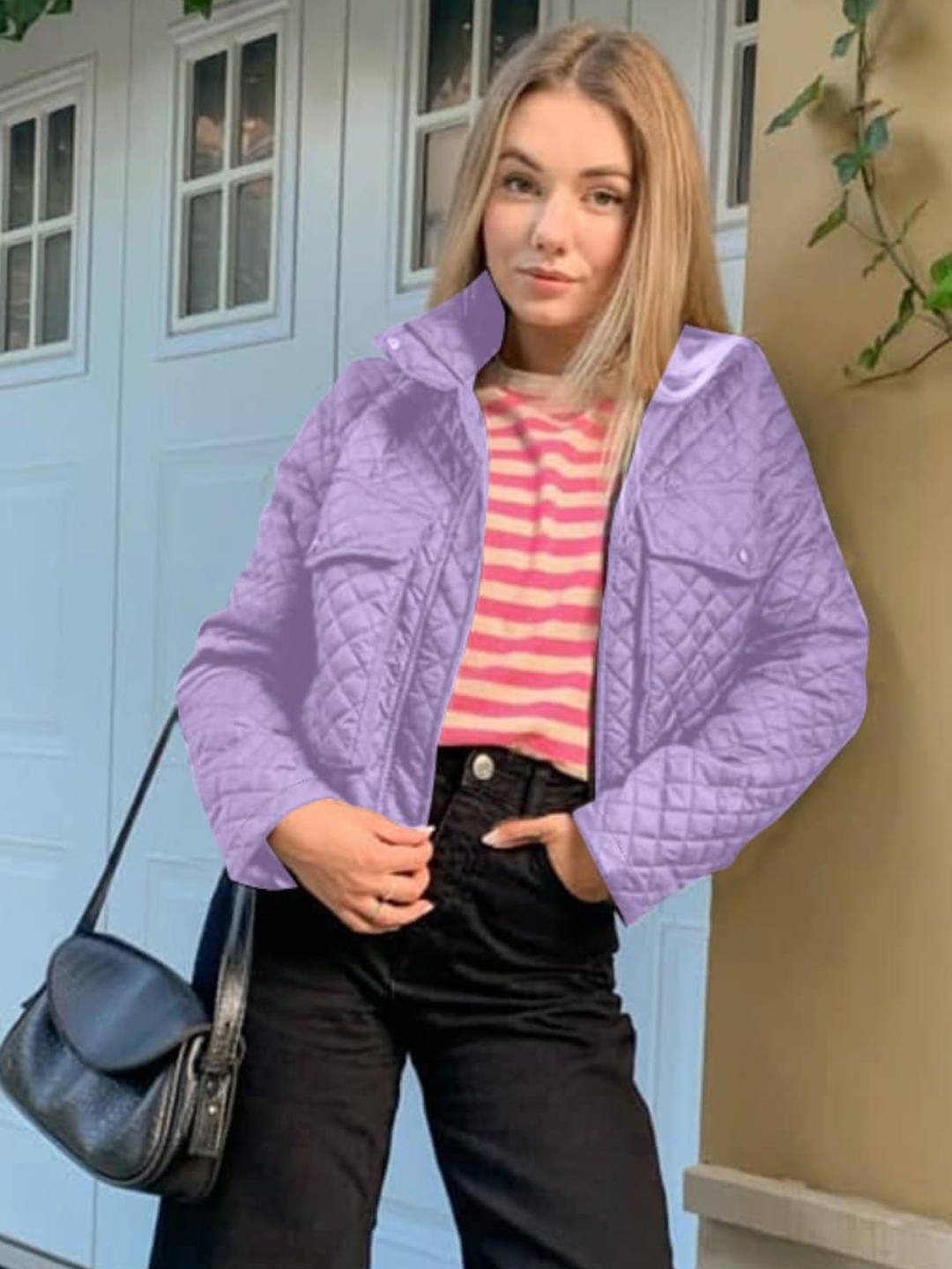 

Stylecast X KPOP Purple Stand Collar Quilted Jacket
