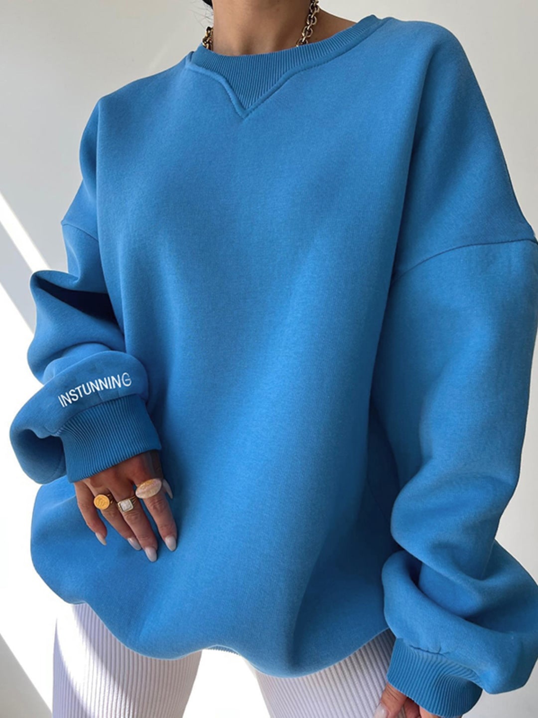 

Stylecast X KPOP Round Neck Sweatshirt, Blue