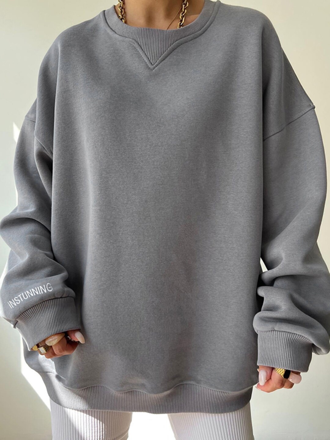 

Stylecast X KPOP Round Neck Sweatshirt, Grey