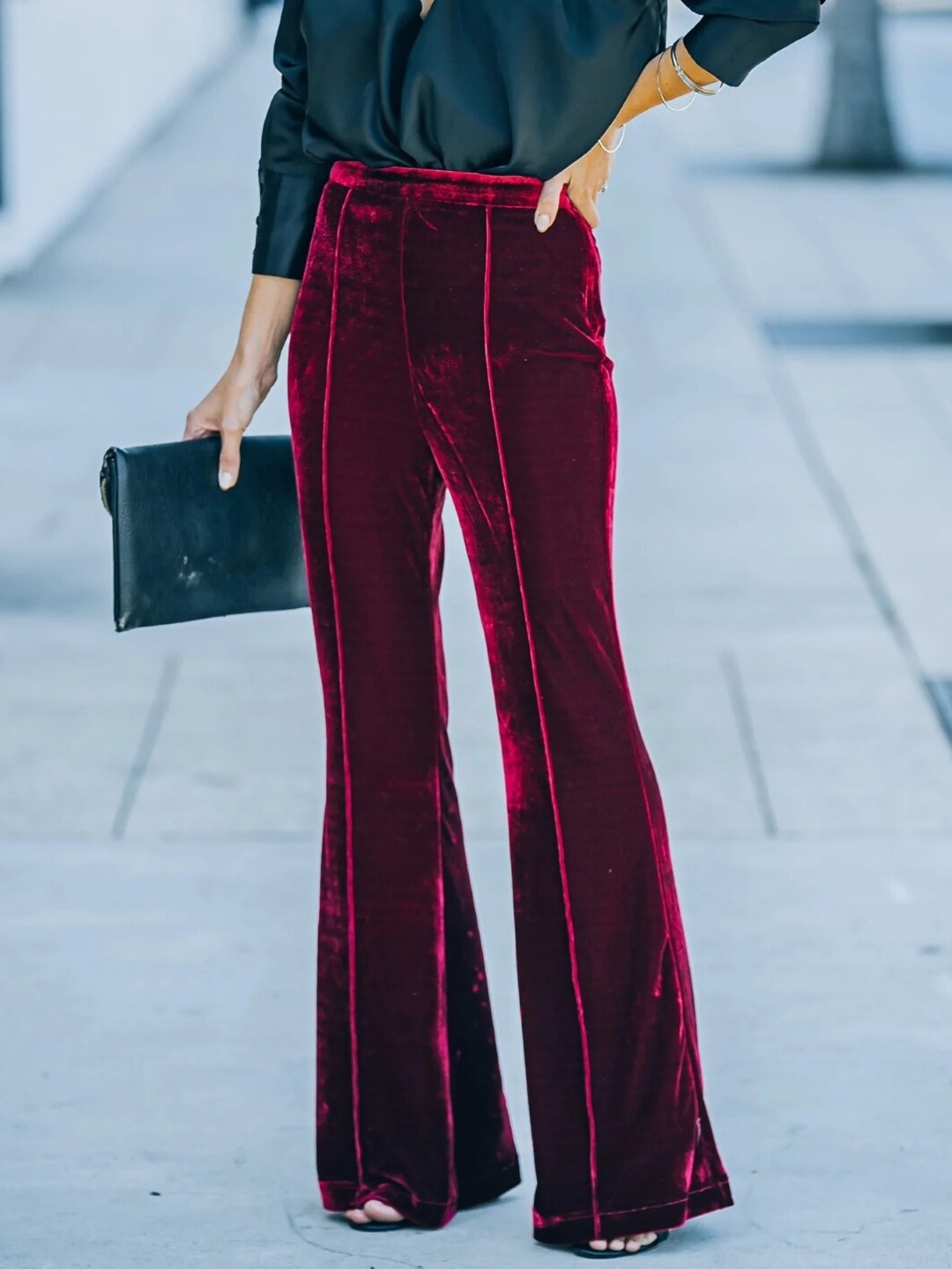 

Stylecast X KPOP Women Wide Leg Bootcut Trousers, Red