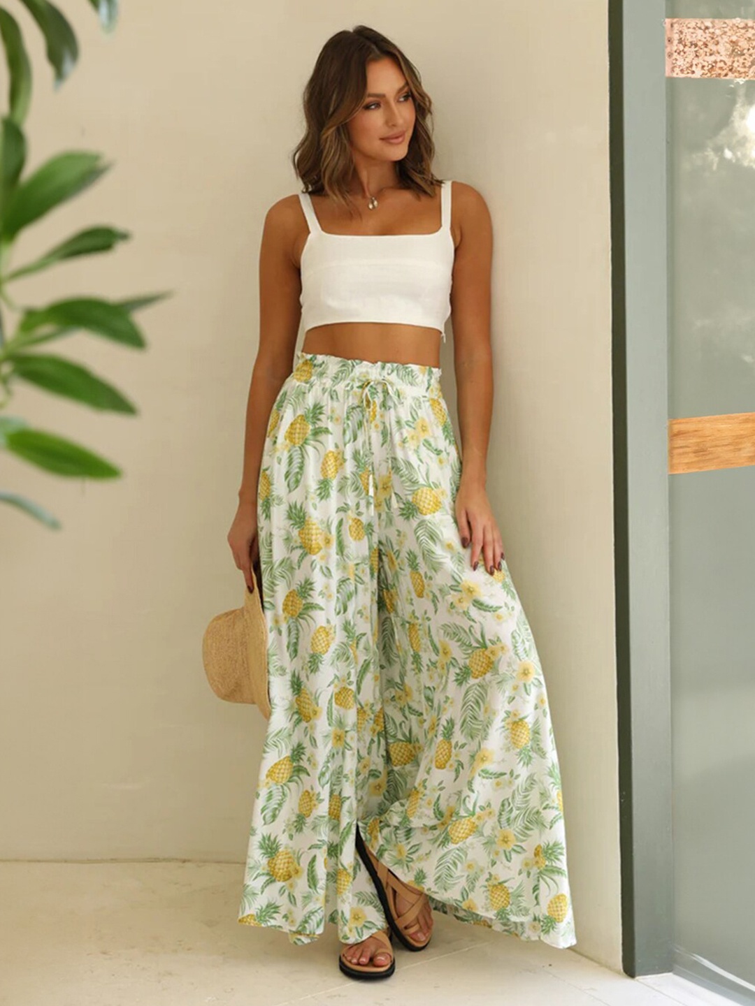 

Stylecast X KPOP Women Floral Printed Wide Leg Palazzos, Green