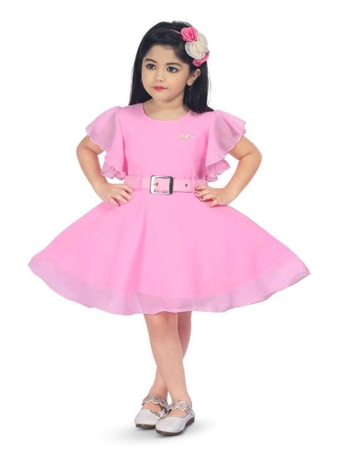 

BAESD Girls Flutter Sleeve Chiffon Fit & Flare Dress, Pink
