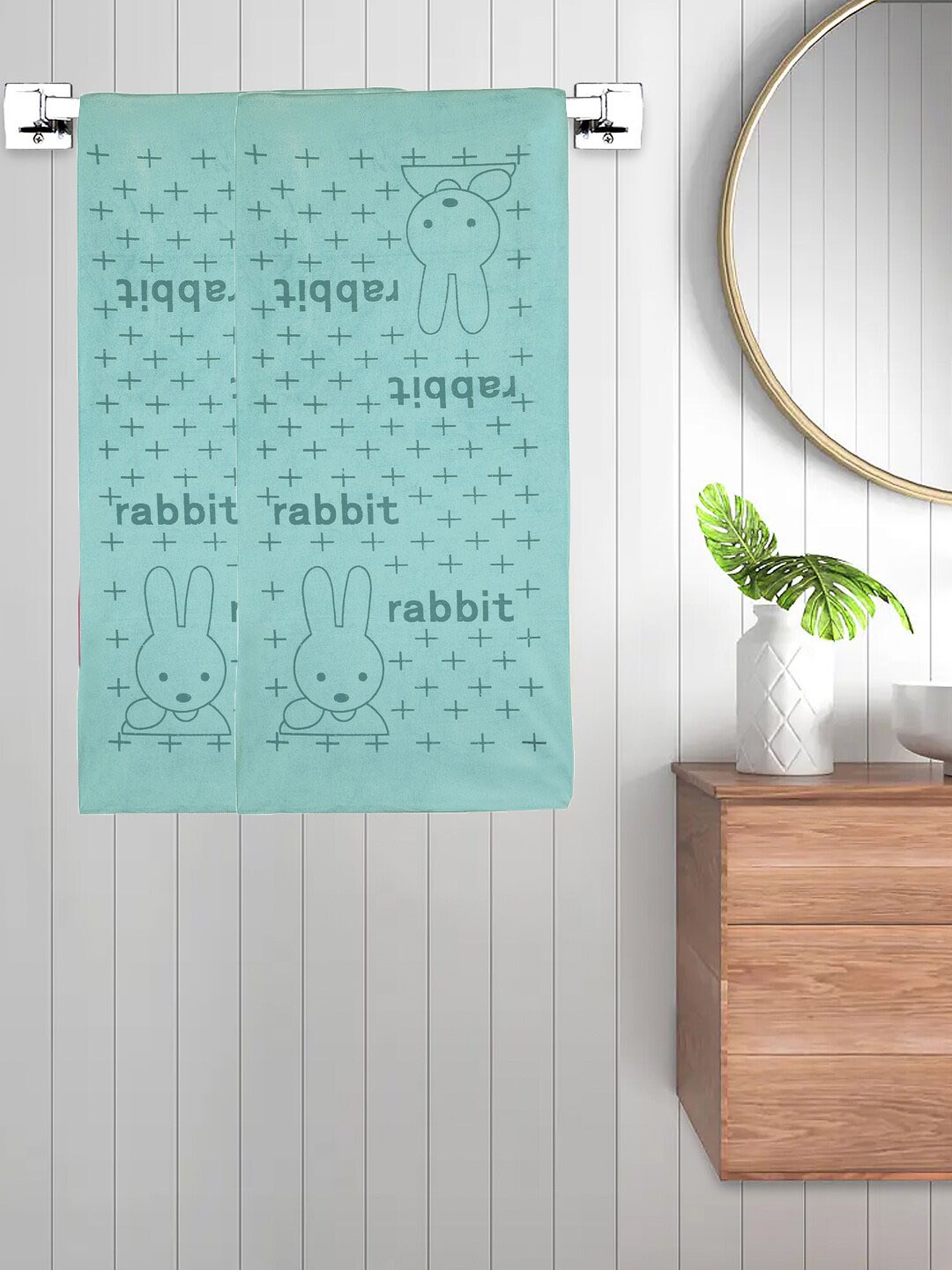 

FABINALIV Set Of 2 Cartoon Print 300 GSM Cotton Kids Bath Towels, Green