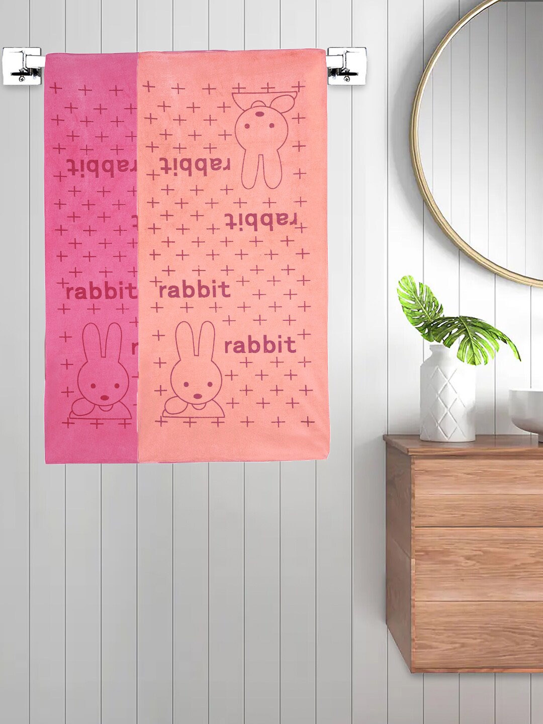 

FABINALIV Pink & Orange 2 Pieces Printed 300 GSM Cotton Bath Towels