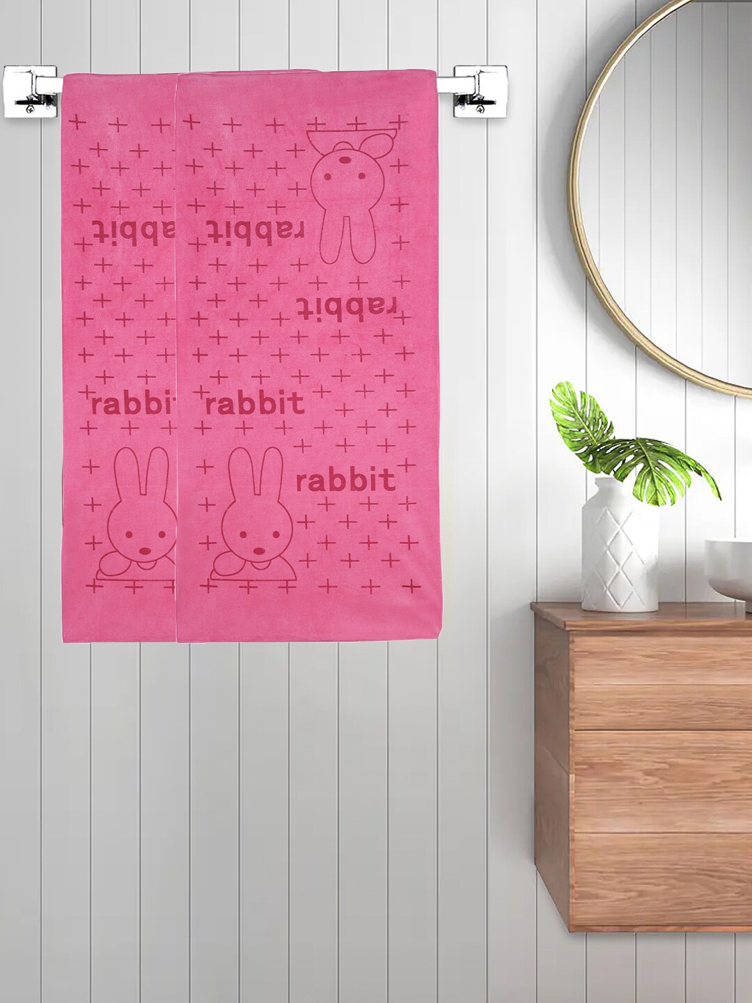 

FABINALIV Pink 2 Pieces Printed 300 GSM Cotton Bath Towels