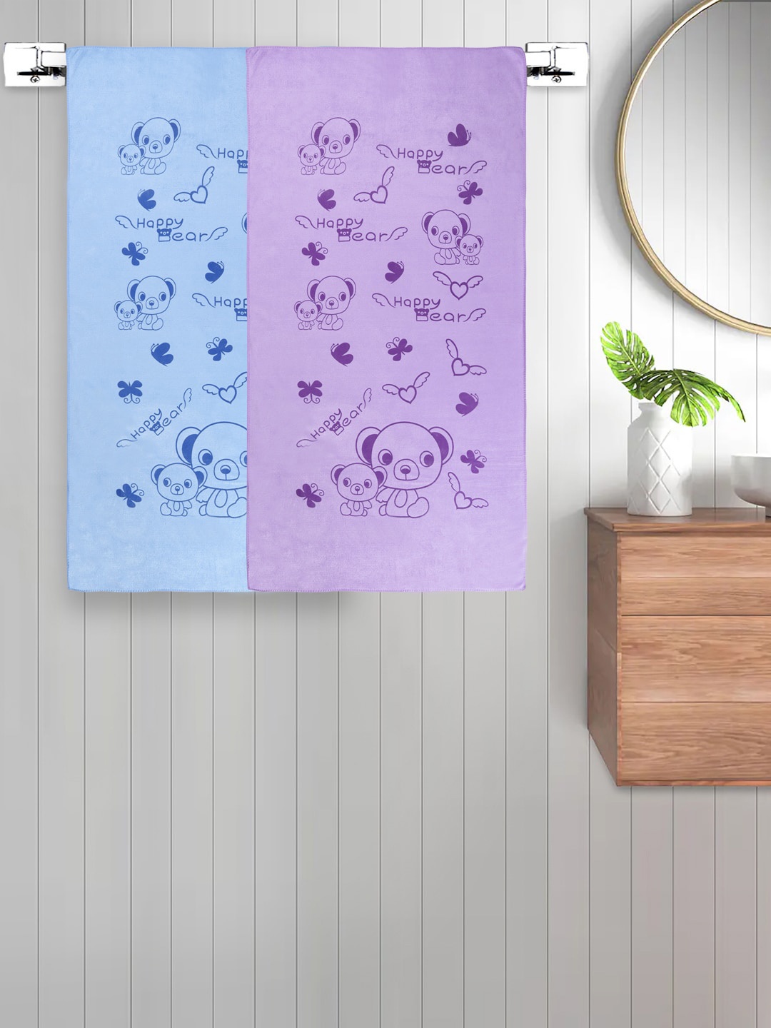 

FABINALIV Blue & Purple 2 Pieces Printed 300 GSM Cotton Bath Towels