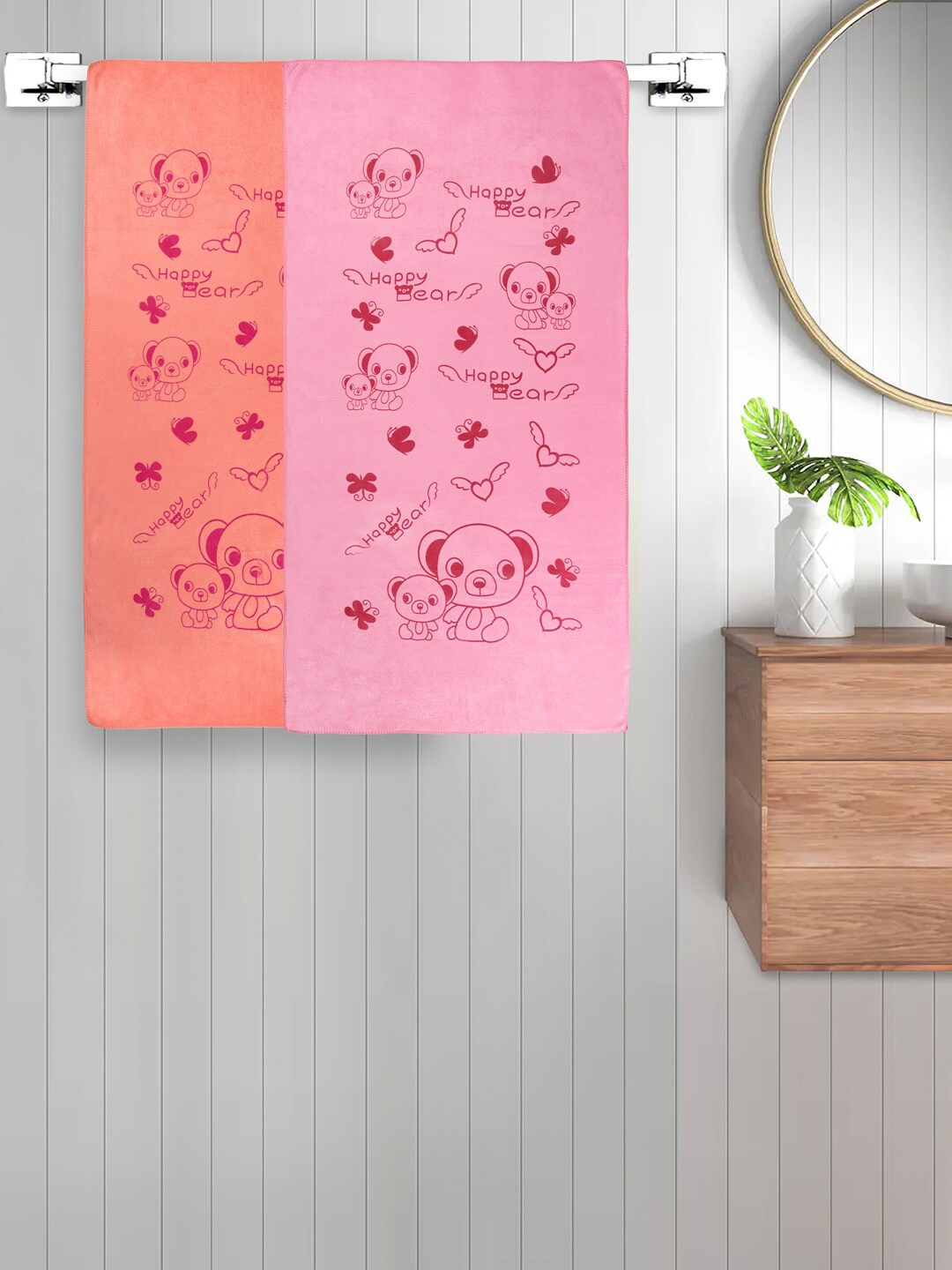 

FABINALIV Pink & Orange 2 Pieces Printed 300 GSM Cotton Bath Towels