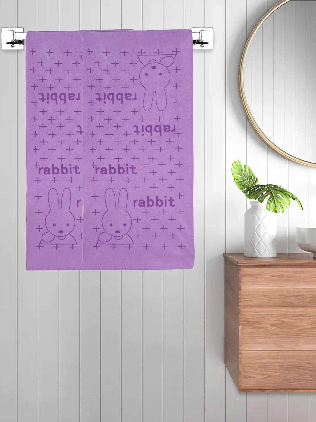 

FABINALIV Purple 2 Pieces Printed Cotton 300 GSM Bath Towel