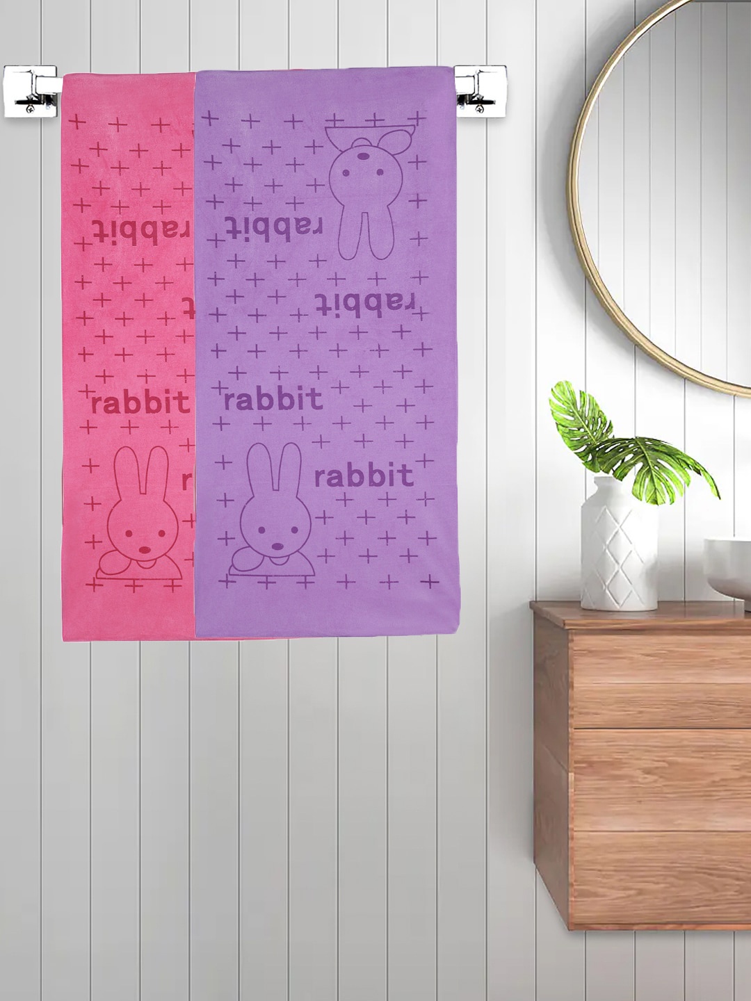 

FABINALIV Kids Pink 2 Pieces Cartoon Printed 300 GSM Cotton Bath Towels
