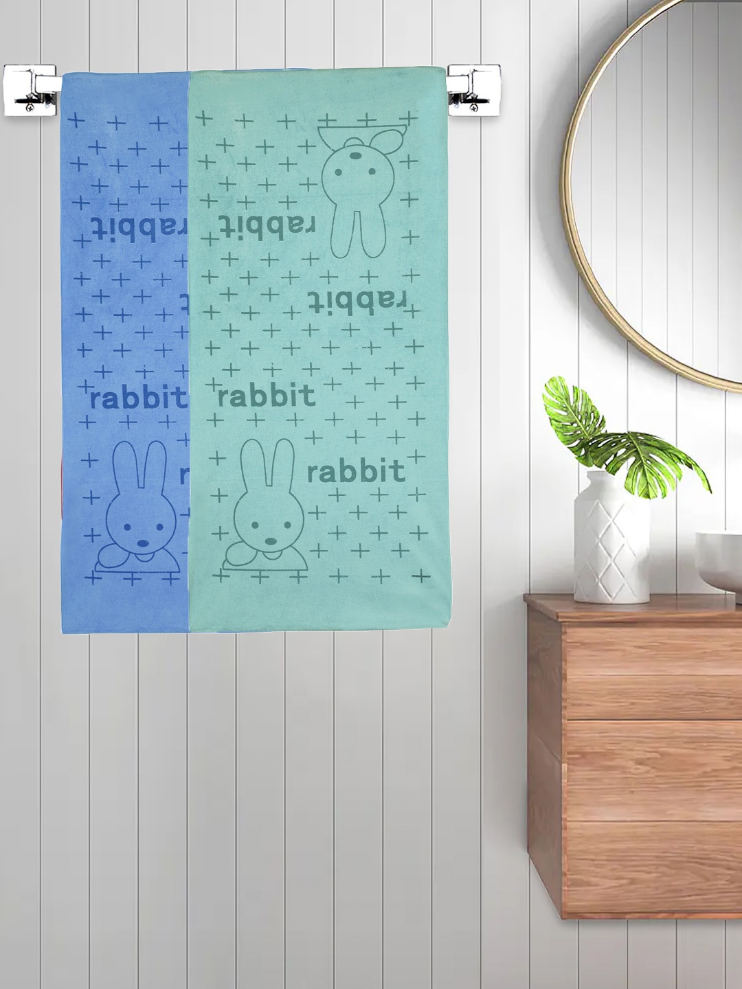

FABINALIV Kids Blue 2 Pieces Cartoon Printed 300 GSM Cotton Bath Towels