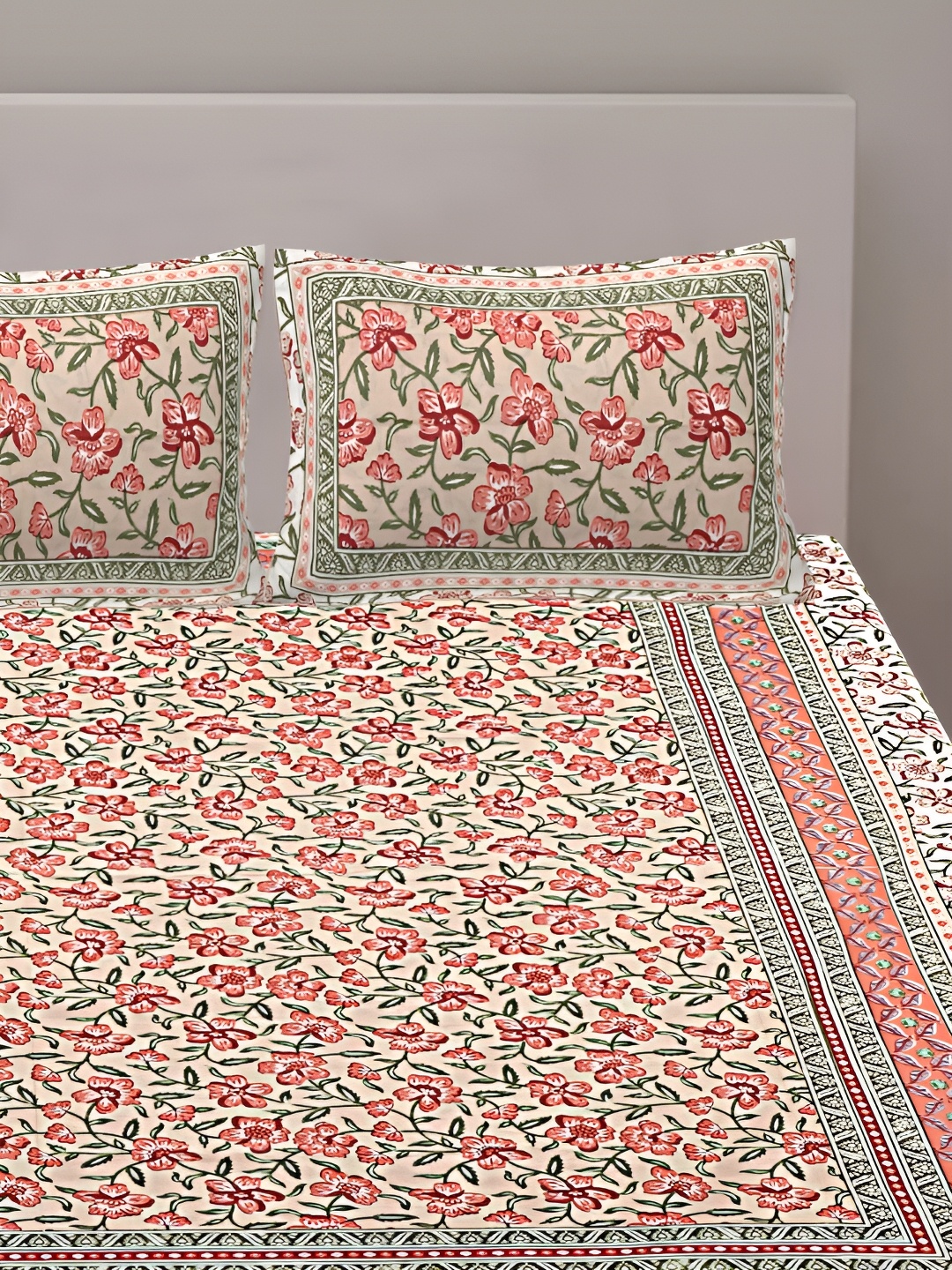 

VANI E Orange & Green Floral 250 TC King Bedsheet with 2 Pillow Covers