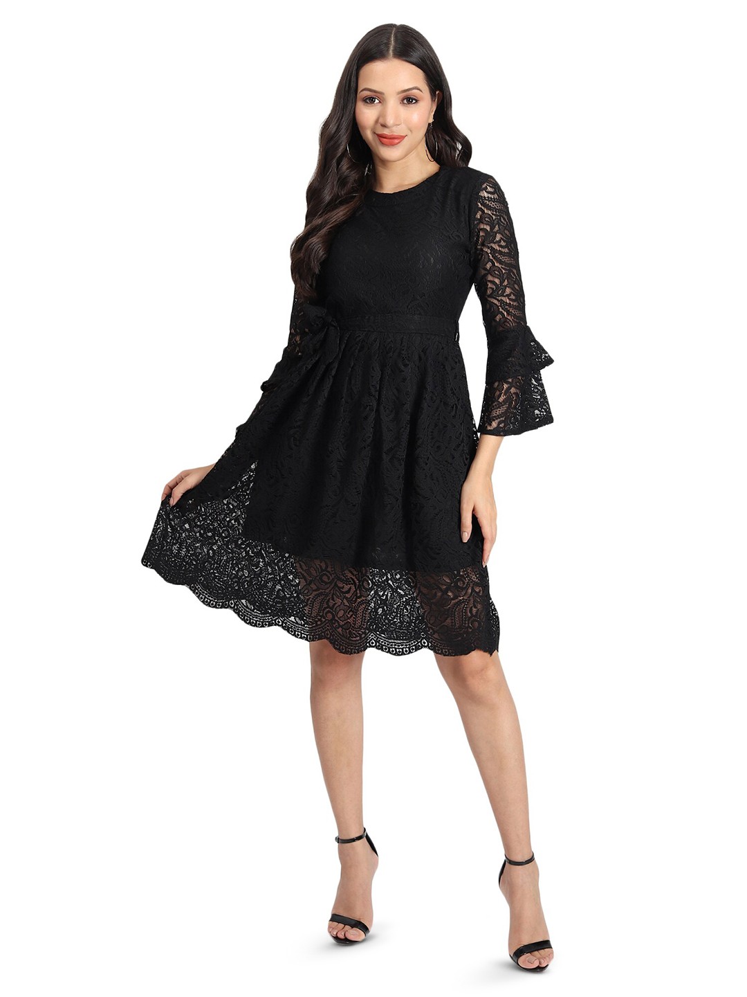 

BAESD Bell Sleeve Lace Fit & Flare Dress, Black
