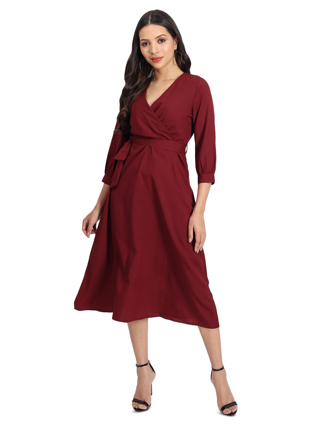 

BAESD V-Neck Crepe Fit & Flare Midi Dress, Purple