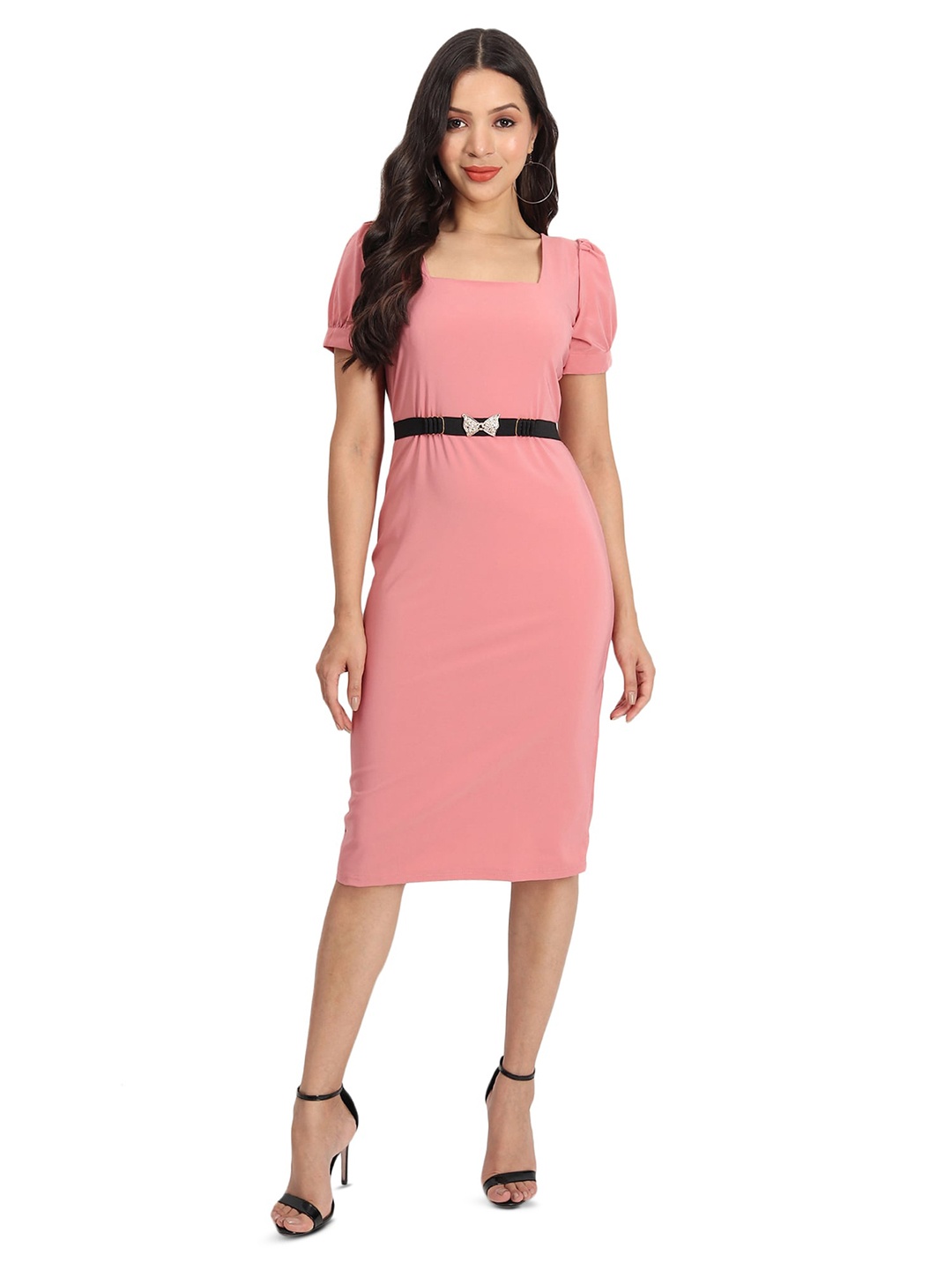 

BAESD Puff Sleeves Sheath Dress, Peach